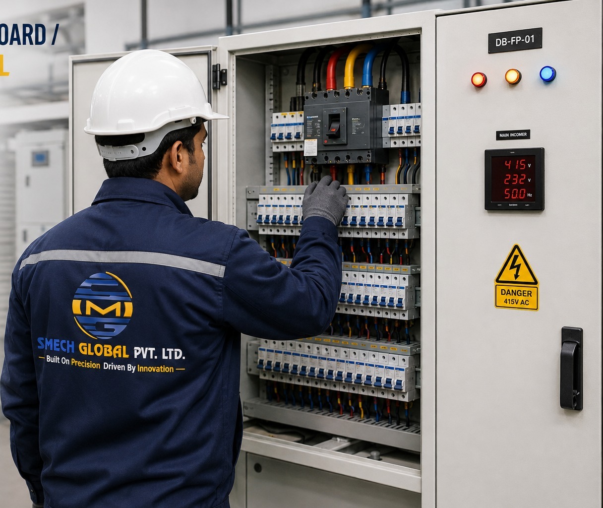 SMech Global technician at work on a distribution board / feeder panel